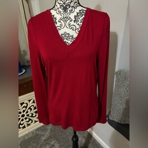 Elegant Red V-Neck Women's Top by Ann Klein